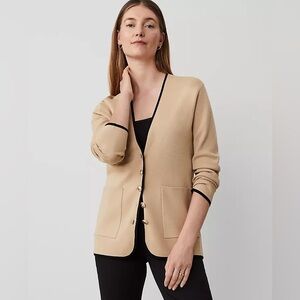 Ann Taylor Tipped V-Neck Sweater Blazer